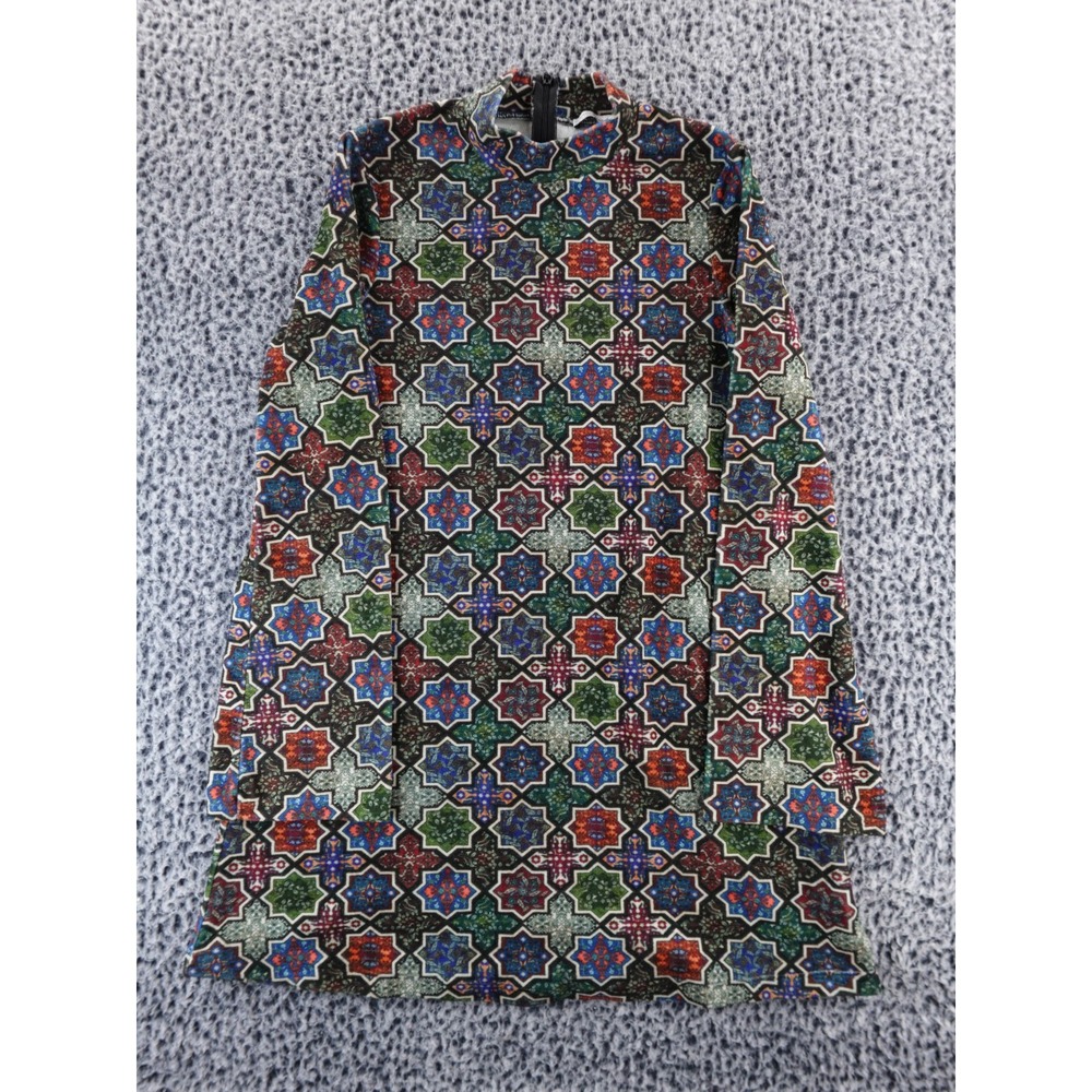 Luxurious Ornate Velour Colorful‎ Mandala 1960s Boho Mini Flare Dress Zara S